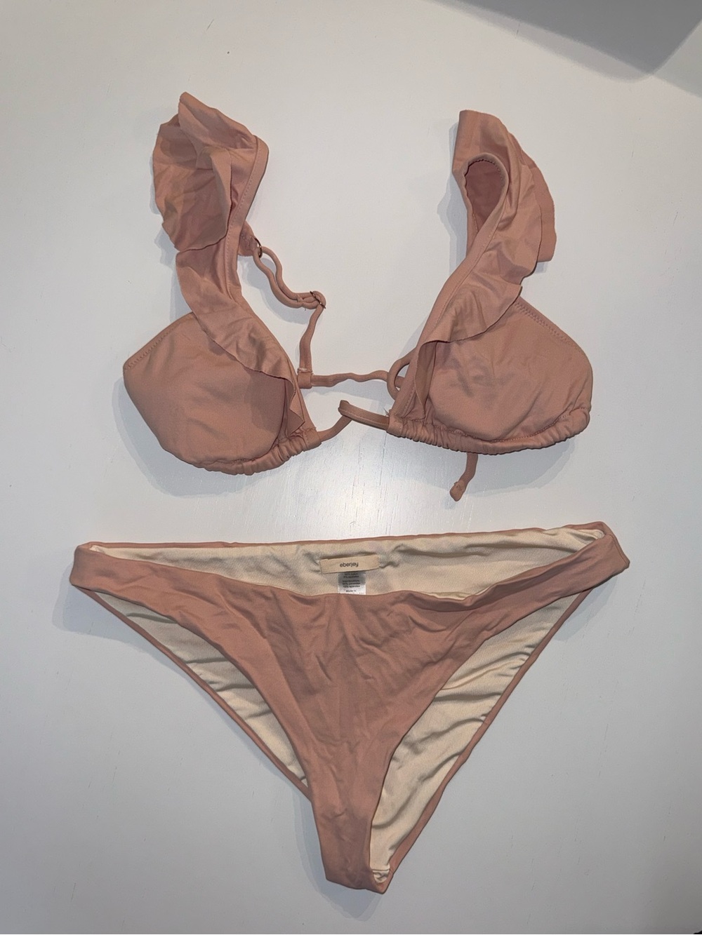 Eberjay Ruffled Triangle Bikini Set in Blush Pink